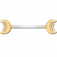 STERILE GOLD PVD COATED SURGICAL STEEL PUSH FIT JEWELLED WITH BIOFLEX NIPPLE BARBELL