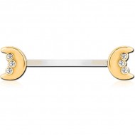 STERILE GOLD PVD COATED SURGICAL STEEL PUSH FIT JEWELLED WITH BIOFLEX NIPPLE BARBELL PIERCING