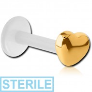 STERILE BIOFLEX INTERNAL LABRET WITH GOLD PVD COATED SURGICAL STEEL ATTACHMENT - HEART PIERCING