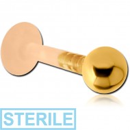 STERILE BIOFLEX INTERNALLY THREADED LABRET WITH GOLD PVD COATED SURGICAL STEEL BALL PIERCING