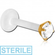 STERILE BIOFLEX INTERNAL LABRET WITH GOLD PVD COATED SURGICAL STEEL JEWELLED ATTACHMENT - ROUND