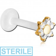 STERILE BIOFLEX INTERNAL LABRET WITH GOLD PVD COATED SURGICAL STEEL JEWELLED ATTACHMENT