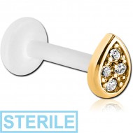 STERILE BIOFLEX INTERNAL LABRET WITH GOLD PVD COATED SURGICAL STEEL JEWELLED ATTACHMENT