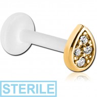 STERILE BIOFLEX INTERNAL LABRET WITH GOLD PVD COATED SURGICAL STEEL JEWELLED ATTACHMENT PIERCING