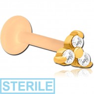 STERILE BIOFLEX INTERNAL LABRET WITH GOLD PVD COATED SURGICAL STEEL JEWELLED ATTACHMENT PIERCING