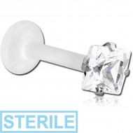 STERILE BIOFLEX INTERNAL LABRET WITH SURGICAL STEEL JEWELLED SQUARE ATTACHMENT PIERCING