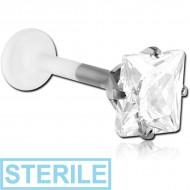 STERILE BIOFLEX INTERNAL LABRET WITH SURGICAL STEEL JEWELLED SQUARE ATTACHMENT PIERCING