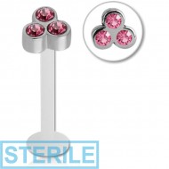 STERILE BIOFLEX INTERNAL LABRET WITH JEWELLED SURGICAL STEEL ATTACHMENT PIERCING