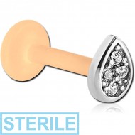 STERILE BIOFLEX INTERNAL LABRET WITH JEWELLED SURGICAL STEEL ATTACHMENT -TRIPLE JEWELLED PIERCING