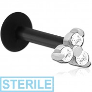 STERILE BIOFLEX INTERNAL LABRET WITH JEWELLED SURGICAL STEEL ATTACHMENT -TRIPLE JEWELLED
