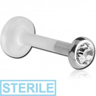 STERILE BIOFLEX INTERNAL LABRET WITH SILVER JEWELLED ATTACHMENT PIERCING