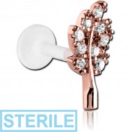 STERILE BIOFLEX INTERNAL LABRET WITH ROSE GOLD PVD COATED SURGICAL STEEL JEWELLED ATTACHMENT