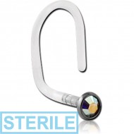 STERILE BIOFLEX INTERNAL CURVED NOSE STUD WITH TITANIUM SWAROVSKI CRYSTAL JEWELLED DISC