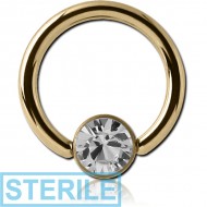 STERILE ZIRCON GOLD PVD COATED SURGICAL STEEL SWAROVSKI CRYSTAL JEWELLED DISC BALL CLOSURE RING
