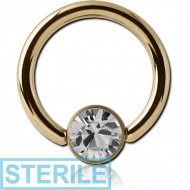 STERILE ZIRCON GOLD PVD COATED SURGICAL STEEL SWAROVSKI CRYSTAL JEWELLED DISC BALL CLOSURE RING PIERCING