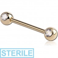 STERILE ZIRCON GOLD PVD COATED SURGICAL STEEL DOUBLE SIDE SWAROVSKI CRYSTALS JEWELLED NIPPLE BARBELL