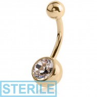 STERILE ZIRCON GOLD PVD COATED SURGICAL STEEL SWAROVSKI CRYSTAL JEWELLED NAVEL BANANA