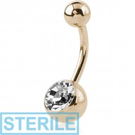 STERILE ZIRCON GOLD PVD COATED SURGICAL STEEL OPTIMA CRYSTAL NAVEL BANANA