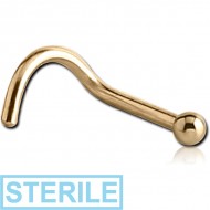 STERILE ZIRCON GOLD PVD COATED SURGICAL STEEL CURVED BALL NOSE STUD PIERCING