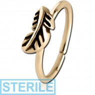 STERILE ZIRCON GOLD PVD COATED SURGICAL STEEL SEAMLESS RING - FEATHER