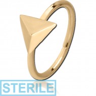 STERILE ZIRCON GOLD PVD COATED SURGICAL STEEL SEAMLESS RING - 3D TRIANGLE