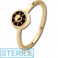STERILE ZIRCON GOLD PVD COATED SURGICAL STEEL SEAMLESS RING - SUN IN CIRCLE
