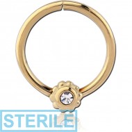 STERILE ZIRCON GOLD PVD COATED SURGICAL STEEL JEWELLED SEAMLESS RING - FLOWER