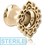 STERILE ZIRCON GOLD PVD COATED STAINLESS STEEL DOUBLE FLARED INTERNALLY THREADED TUNNEL