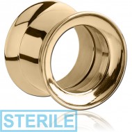 STERILE ZIRCON GOLD PVD COATED STAINLESS STEEL DOUBLE FLARED INTERNALLY THREADED TUNNEL