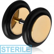 STERILE ZIRCON GOLD PVD COATED SURGICAL STEEL FAKE PLUG PIERCING
