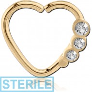 STERILE ZIRCON GOLD PVD COATED SURGICAL STEEL OPEN HEART SEAMLESS RING