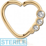 STERILE ZIRCON GOLD PVD COATED SURGICAL STEEL OPEN HEART SEAMLESS RING PIERCING