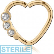 STERILE ZIRCON GOLD PVD COATED SURGICAL STEEL OPEN HEART SEAMLESS RING PIERCING
