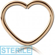 STERILE ZIRCON GOLD PVD COATED SURGICAL STEEL OPEN HEART SEAMLESS RING PIERCING