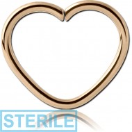 STERILE ZIRCON GOLD PVD COATED SURGICAL STEEL OPEN HEART SEAMLESS RING PIERCING