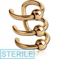 STERILE ZIRCON GOLD PVD COATED SURGICAL STEEL ILLUSION EAR CUFF PIERCING