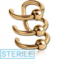 STERILE ZIRCON GOLD PVD COATED SURGICAL STEEL ILLUSION EAR CUFF