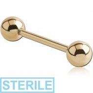 STERILE ZIRCON GOLD PVD COATED SURGICAL STEEL INTERNALLY THREADED BARBELL PIERCING