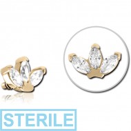 STERILE ZIRCON GOLD PVD COATED SURGICAL STEEL JEWELLED ATTACHMENT FOR 1.6MM INTERNALLY THREADED PINS PIERCING