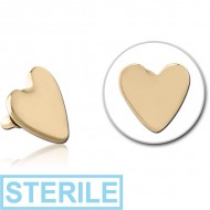 STERILE ZIRCON GOLD PVD COATED SURGICAL STEEL HEART FOR 1.2MM INTERNALLY THREADED PINS PIERCING
