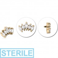 STERILE ZIRCON GOLD PVD COATED SURGICAL STEEL JEWELLED MICRO ATTACHMENT FOR 1.2MM INTERNALLY THREADED PINS - FIVE GEMS