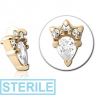 STERILE ZIRCON GOLD PVD COATED SURGICAL STEEL JEWELLED MICRO ATTACHMENT FOR 1.2MM INTERNALLY THREADED PINS - JESTER HAT