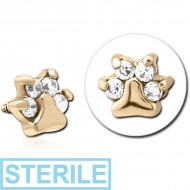 STERILE ZIRCON GOLD PVD COATED SURGICAL STEEL JEWELLED MICRO ATTACHMENT FOR 1.2MM INTERNALLY THREADED PINS - ANIMAL PAW