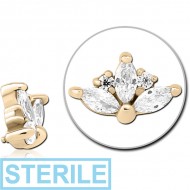 STERILE ZIRCON GOLD PVD COATED SURGICAL STEEL JEWELLED MICRO ATTACHMENT FOR 1.2MM INTERNALLY THREADED PINS PIERCING