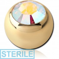 STERILE ZIRCON GOLD PVD COATED SURGICAL STEEL OPTIMA CRYSTAL JEWELLED BALL PIERCING