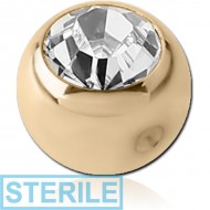 STERILE ZIRCON GOLD PVD COATED SURGICAL STEEL OPTIMA CRYSTAL JEWELLED BALL FOR BALL CLOSURE RING PIERCING