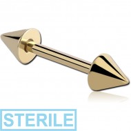 STERILE ZIRCON GOLD PVD COATED SURGICAL STEEL MICRO BARBELL WITH CONES PIERCING
