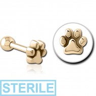 STERILE ZIRCON GOLD PVD COATED SURGICAL STEEL TRAGUS MICRO BARBELL - PLAIN ANIMAL PAW
