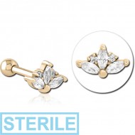 STERILE ZIRCON GOLD PVD COATED SURGICAL STEEL JEWELLED TRAGUS MICRO BARBELL