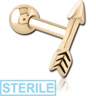 STERILE ZIRCON GOLD PVD COATED SURGICAL STEEL TRAGUS MICRO BARBELL - ARROW